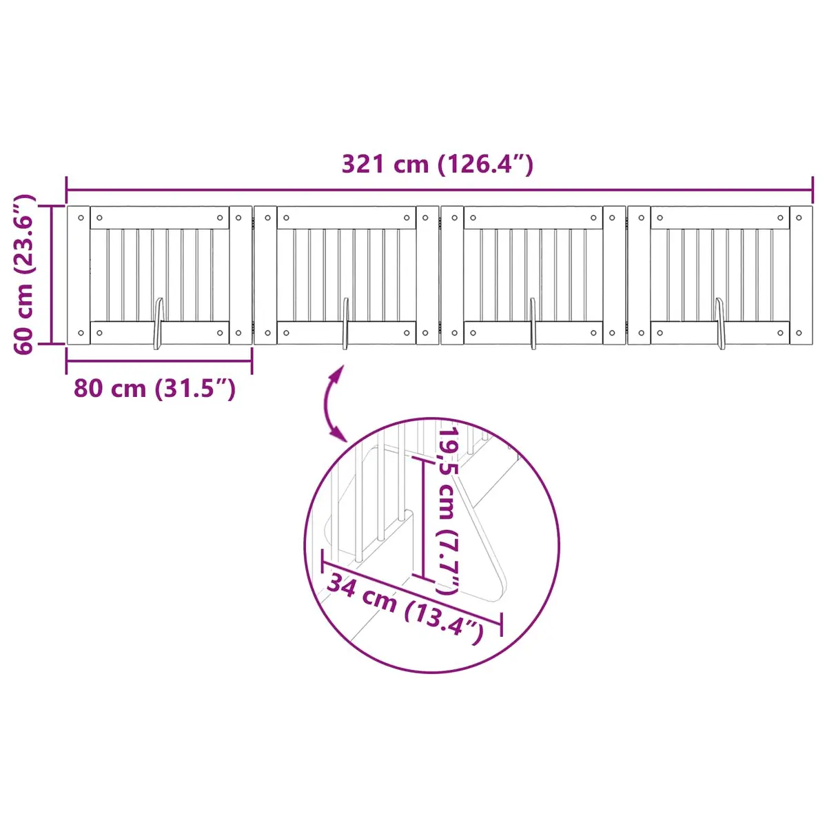 Foldable Dog Gate with Stands 321cm Indoor Pet Barrier Freestanding Puppy Fence