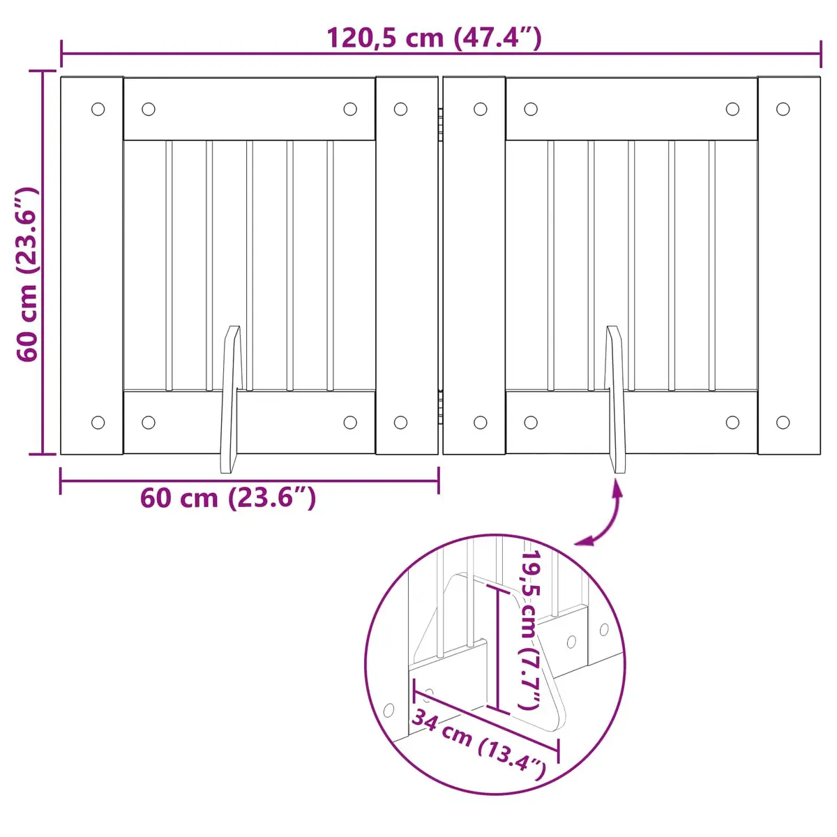 Foldable Dog Gate Galvanised Steel 120.5cm Brown Rectangular 2 Piece Pet Fence Indoor