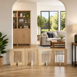 Sturdy Foldable Dog Gate 4pcs Brown Pet Fence
