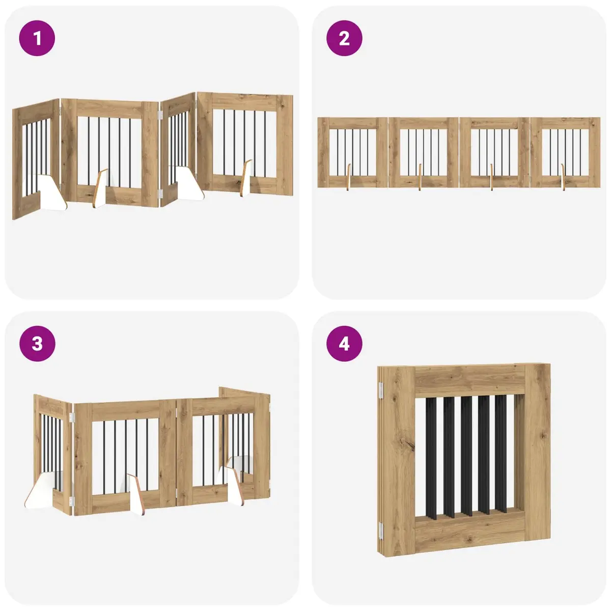 Foldable Dog Gate with 4 Panels for Pets
