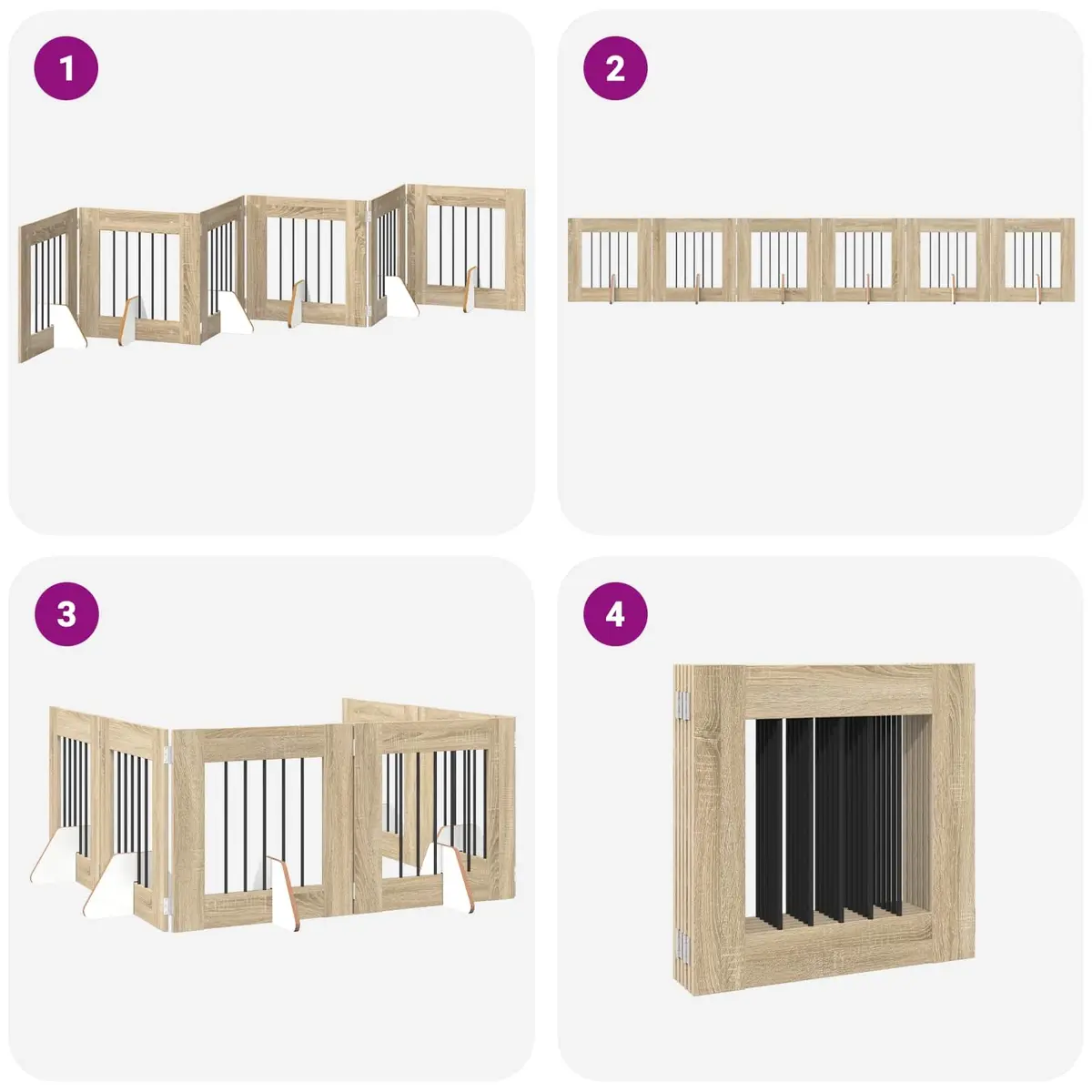 Foldable Dog Gate Engineered Wood Galvanized Steel 362cm Sonoma Oak 6 pcs