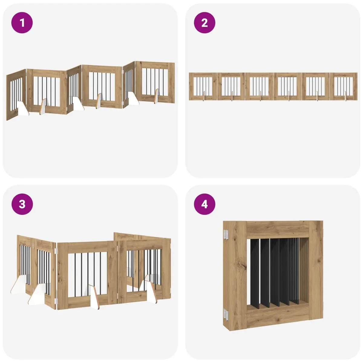 Foldable Dog Gate with 6 Panels in Brown