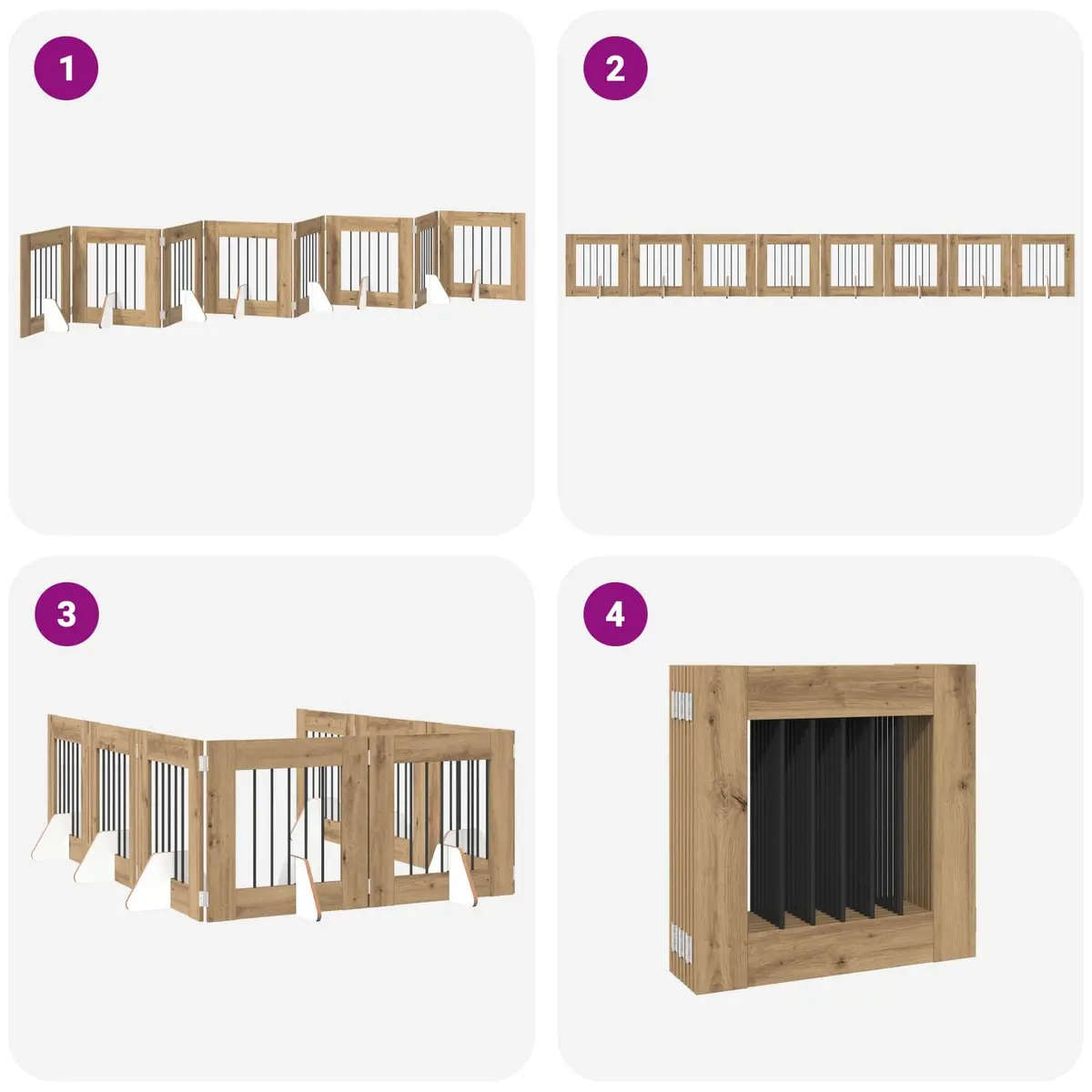 Foldable Dog Gate with 8 Panels in Brown
