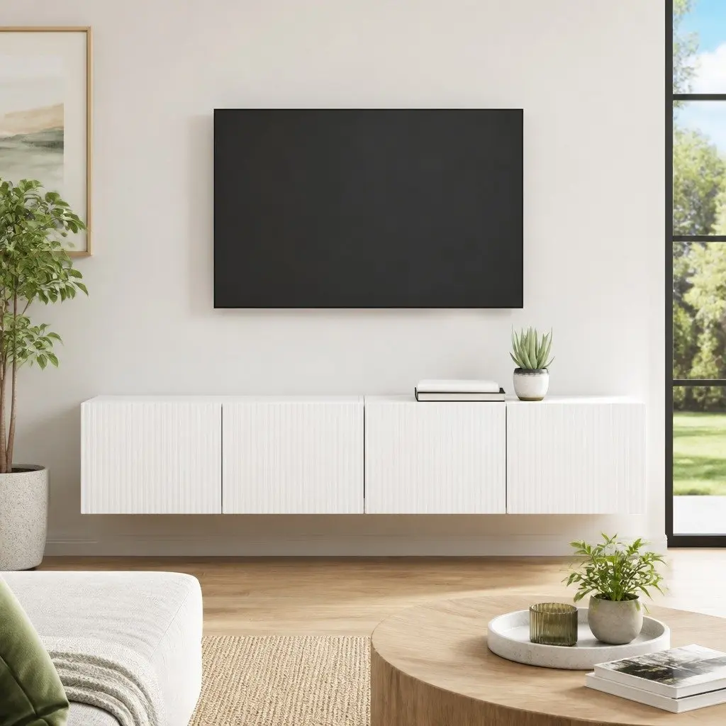 White TV Wall Cabinet 2-Piece Modern Set