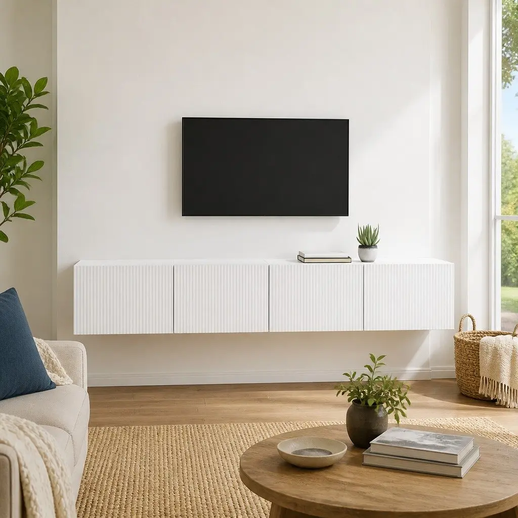 White TV Wall Cabinet Set for Media Storage