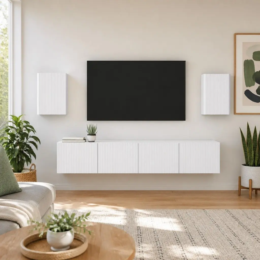 TV Wall Cabinet Engineered Wood 30 x 31 x 40 cm White 2 pcs Wall-Mounted Storage Unit Modern Living Room