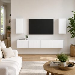 TV Wall Cabinet White Modern Wall-Mounted Unit Engineered Wood Storage