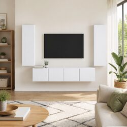 Modern White TV Wall Cabinet Storage Set for Living Rooms