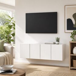 Floating Wall-Mounted White TV Cabinet Set of 2