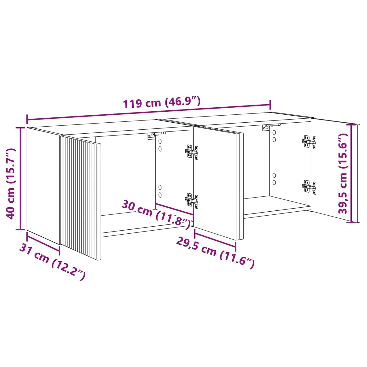 TV Wall Cabinet Engineered Wood 59.5 x 31 x 40 cm White 2 pcs