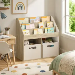 Stylish Brown Kids Bookshelf for Organizing Toys and Books