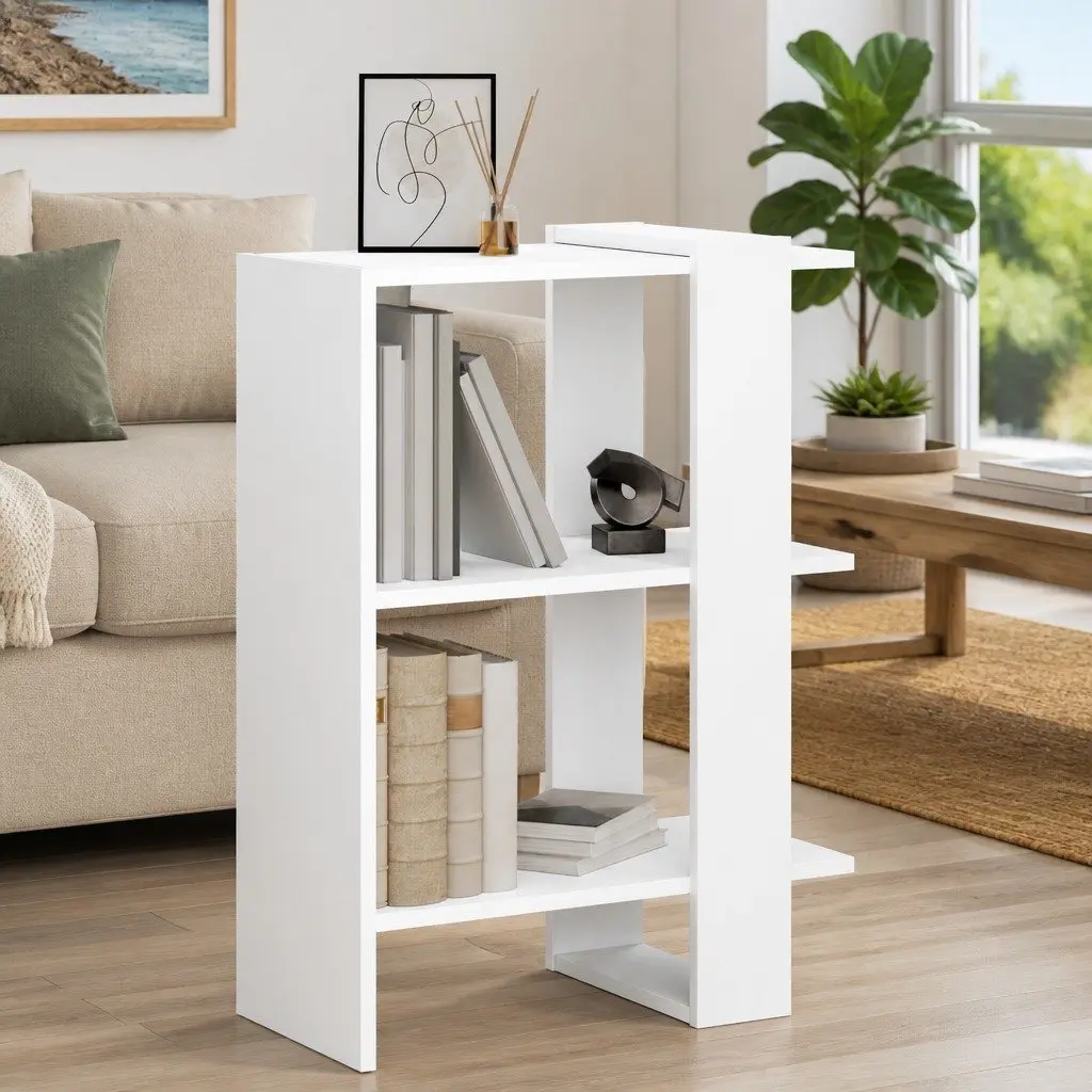Freestanding White Engineered Wood Bookcase
