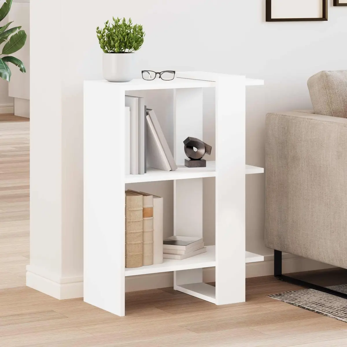 Freestanding White Engineered Wood Bookcase