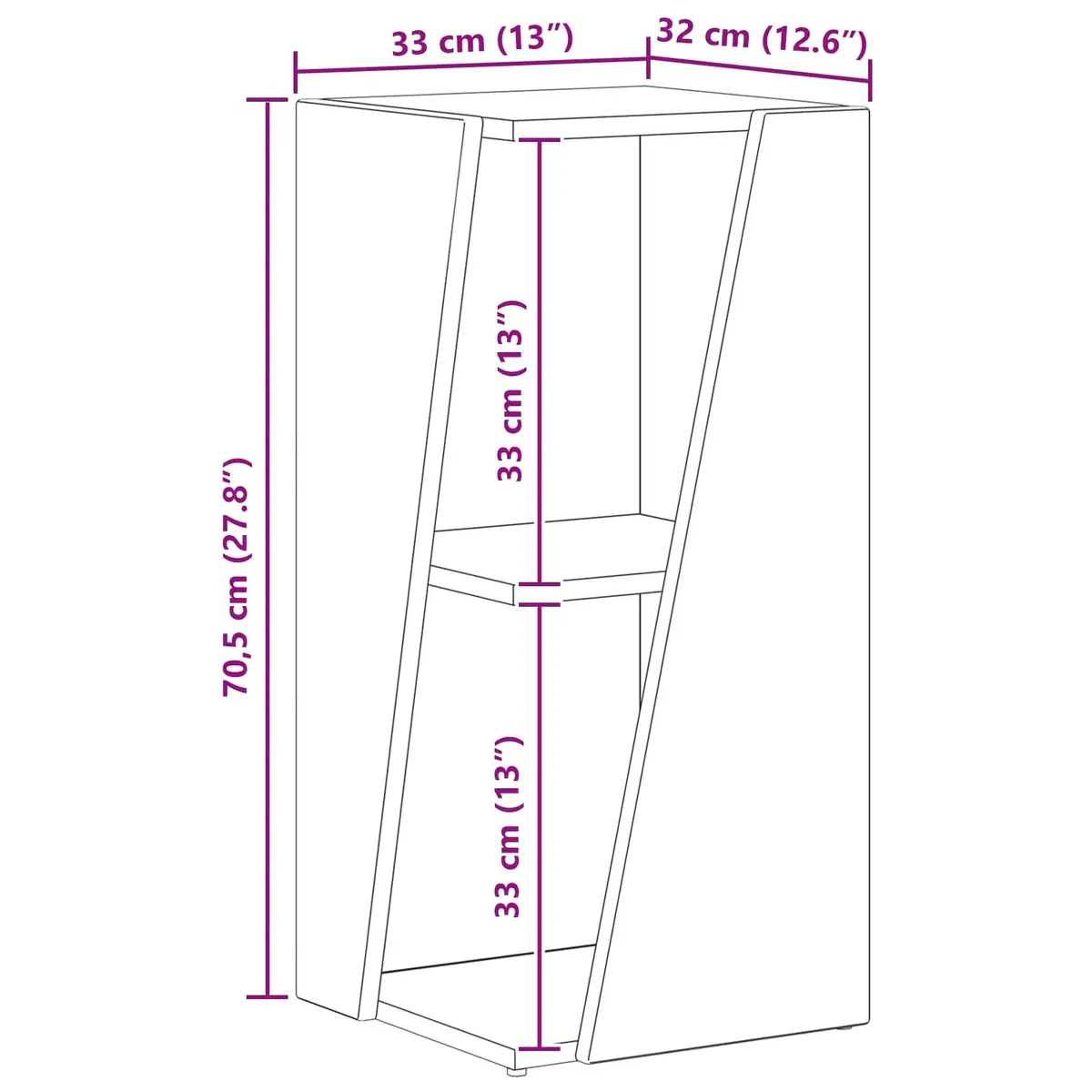 Brown Engineered Wood Side Shelf Bookcase 33x32x70.5cm