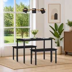 Modern Rectangular Black Dining Bench with Metal Legs