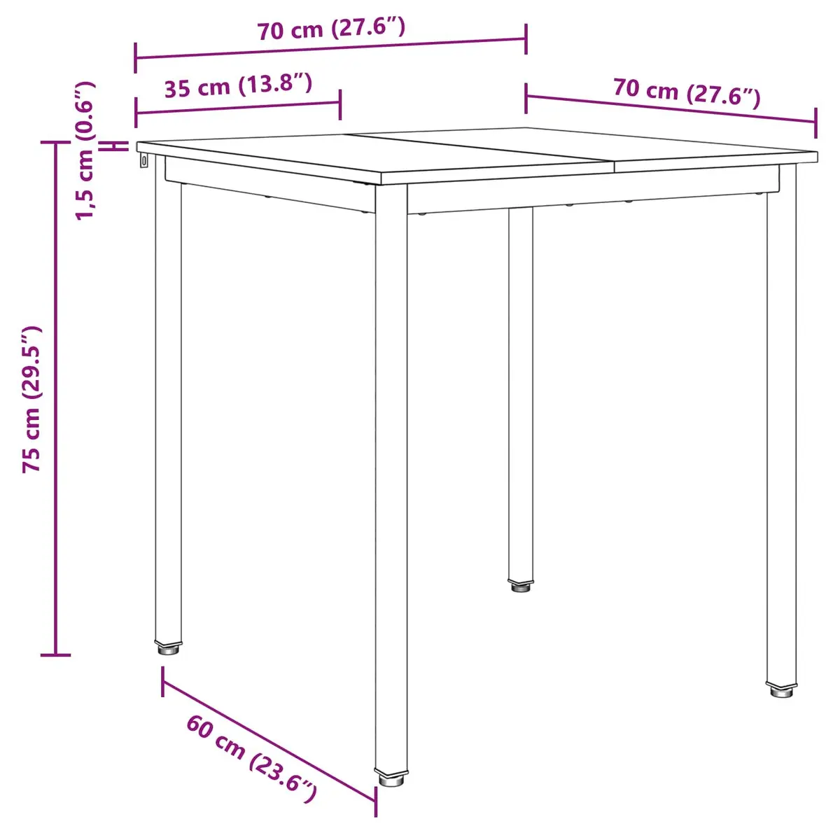 Black Metal Frame Dining Table 70x70x75cm