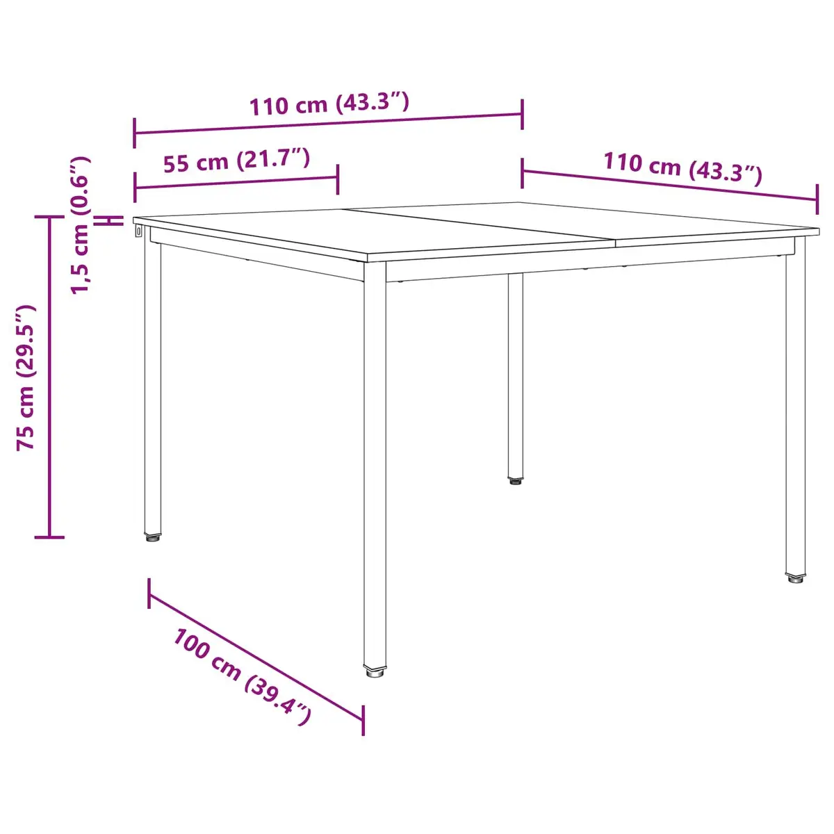 Dining Table with Engineered Wood Top 110x110x75cm