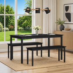 Modern Rectangular Dining Table 140x80x75cm Black Metal Frame