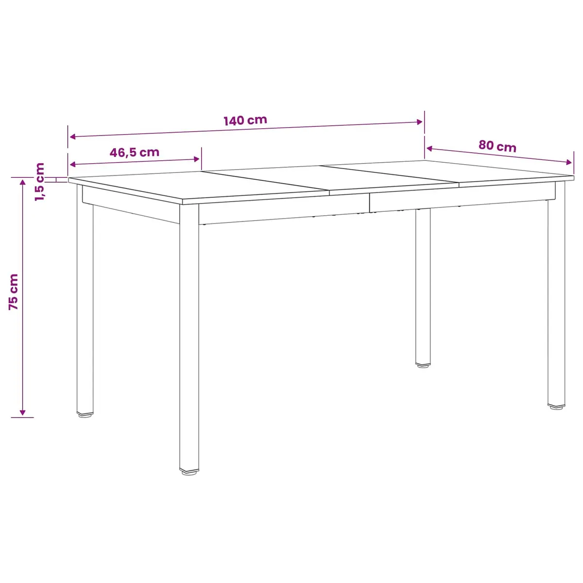 Rectangular Dining Table 140x80x75cm Black Metal Frame