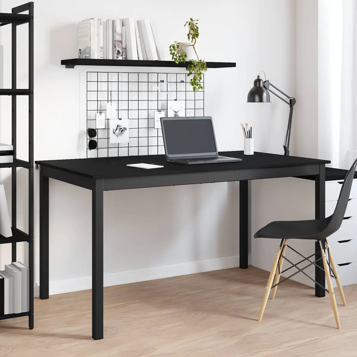 Rectangular Dining Table 140x80x75cm Black Metal Frame