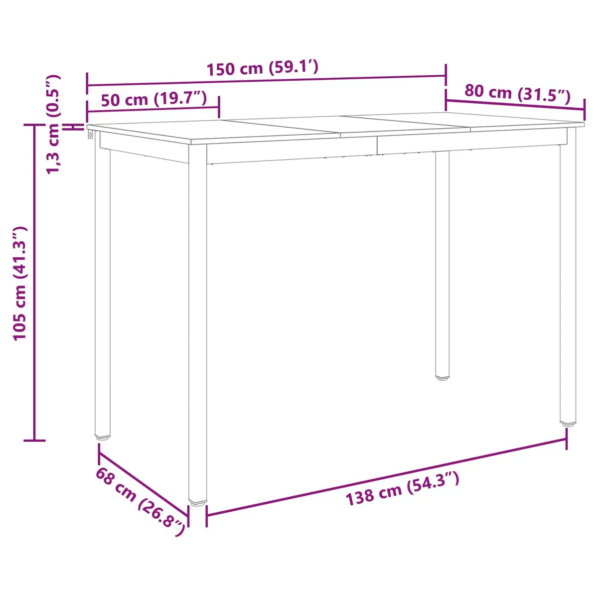 Black Engineered Wood Standing Bar Table Rectangular Kitchen Dining Modern