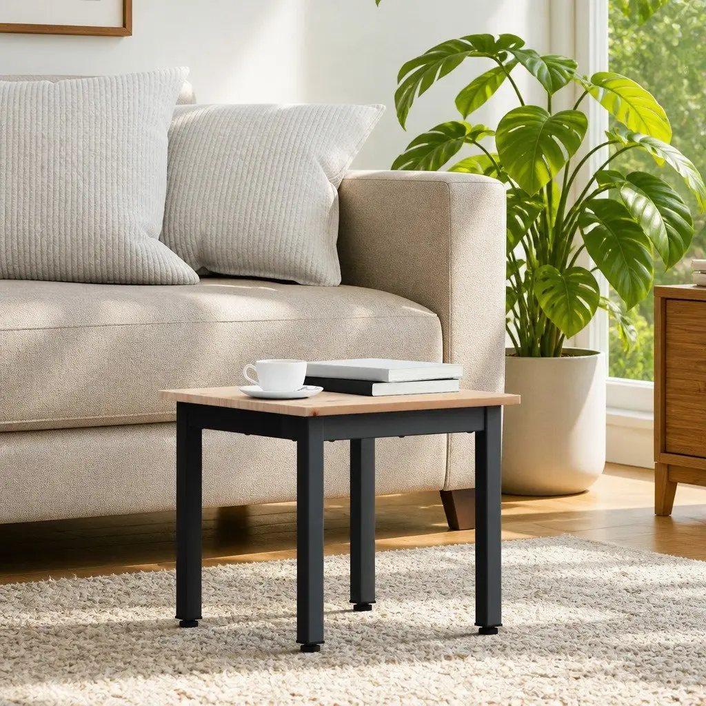 Coffee Table with Solid Pine Top & Metal Legs
