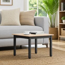 Modern Coffee Table with Solid Pine Wood and Metal Legs