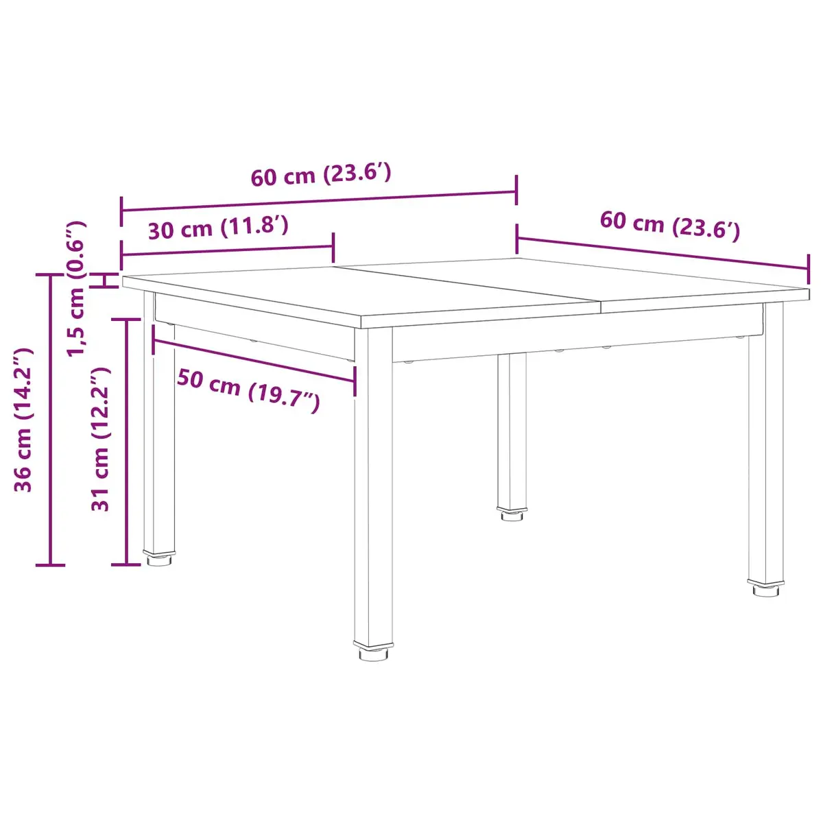 Coffee Table Solid Pine Wood Brown 60 x 60 x 36 cm Square