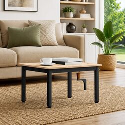 Coffee Table Natural Wood Top Square Metal Legs Modern Living Room Accent