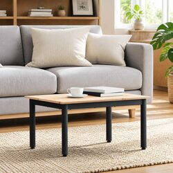Modern Solid Pine Wood Coffee Table with Metal Legs