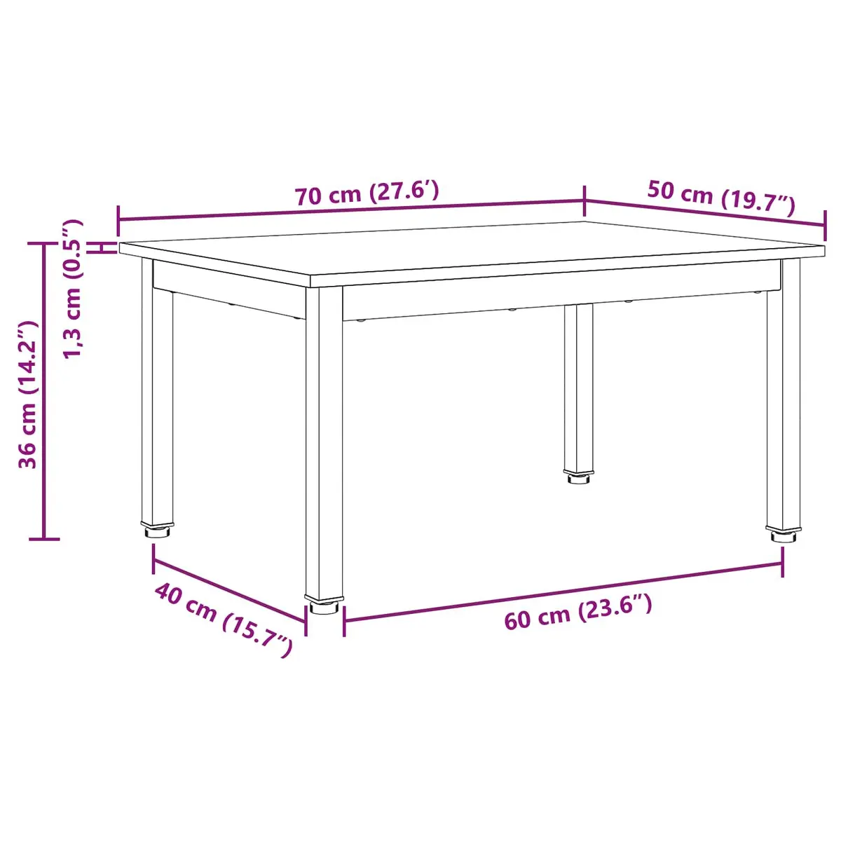 Solid Pine Wood Coffee Table with Metal Legs