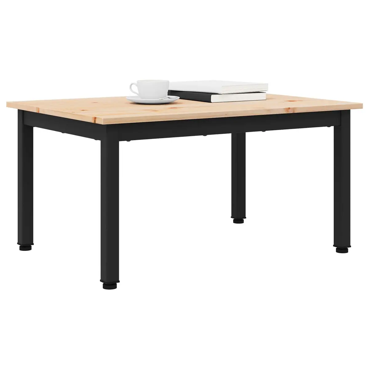 Solid Pine Wood Coffee Table with Metal Legs