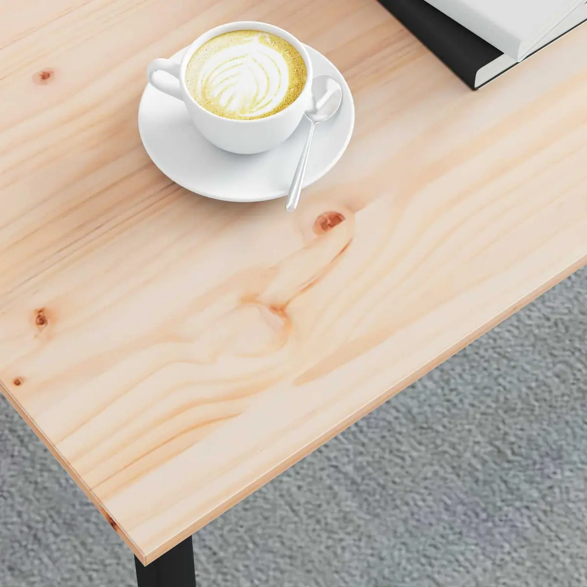 Solid Pine Wood Coffee Table with Metal Legs