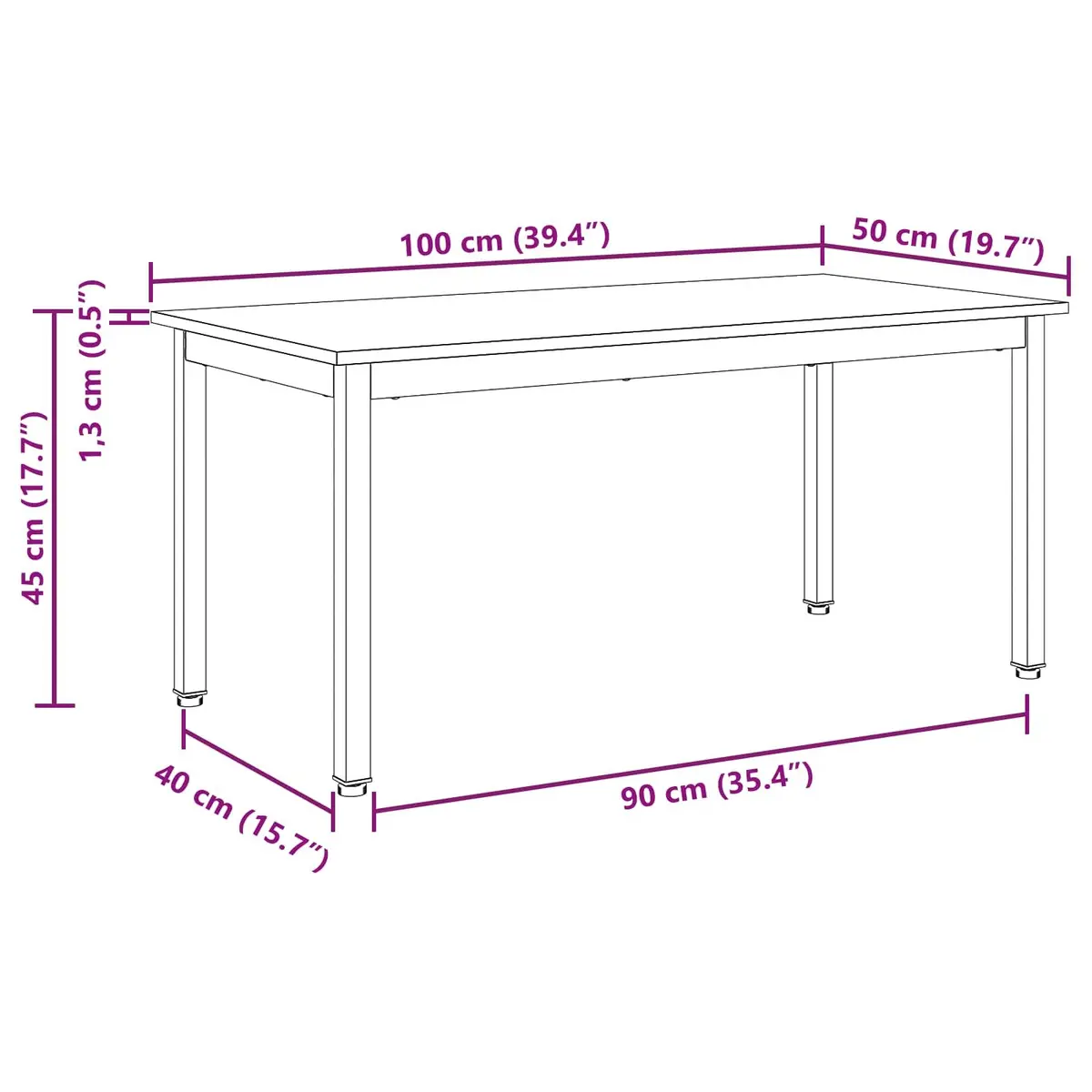 Coffee Table Modern Design Solid Pine Wood Top Square Metal Legs Living Room