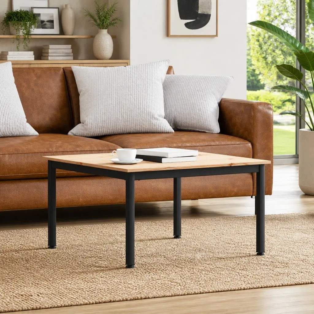 Brown Coffee Table in Solid Pine Wood 80x80x45cm