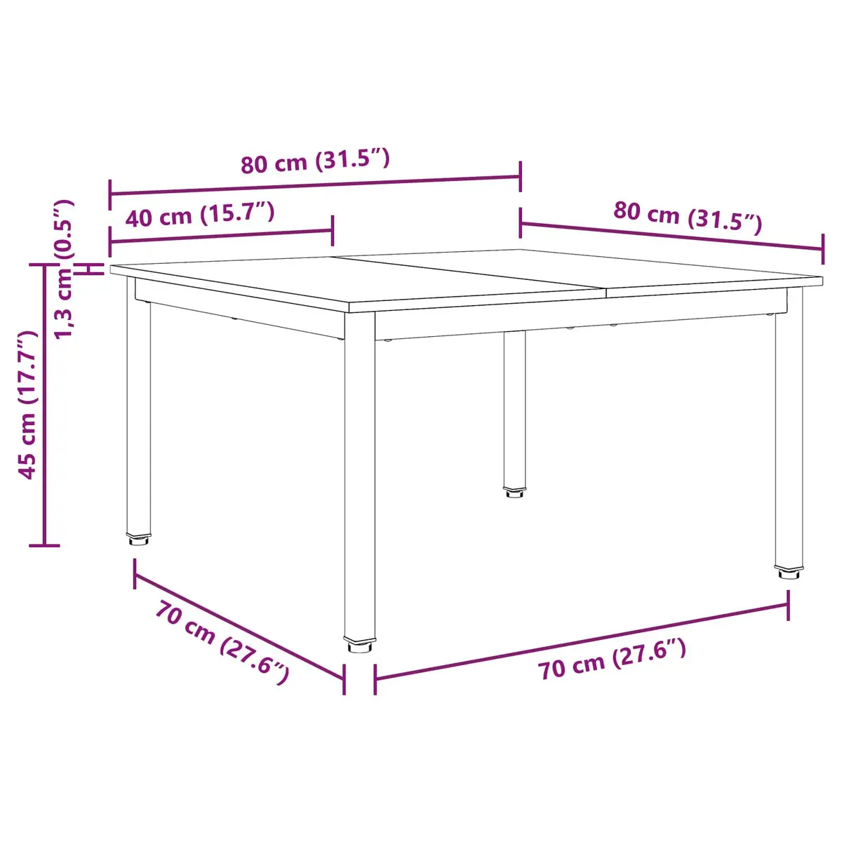 Brown Coffee Table in Solid Pine Wood 80x80x45cm