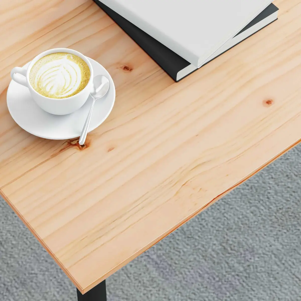 Coffee Table with Solid Pine Wood Top and Metal Legs