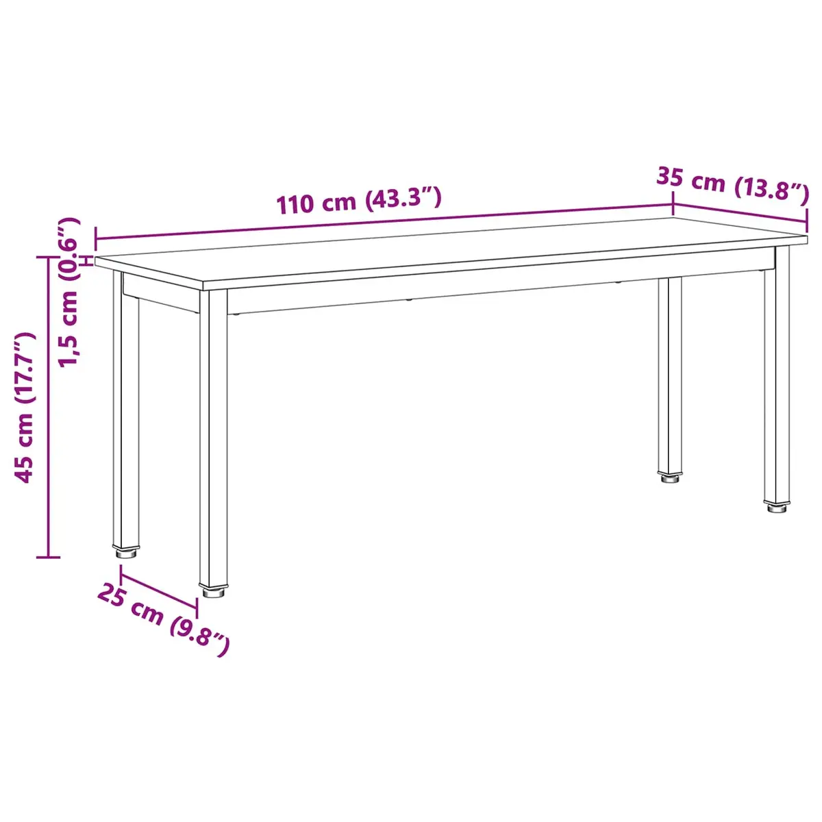 Solid Pine Wood Bench Natural Brown 110x35x45cm