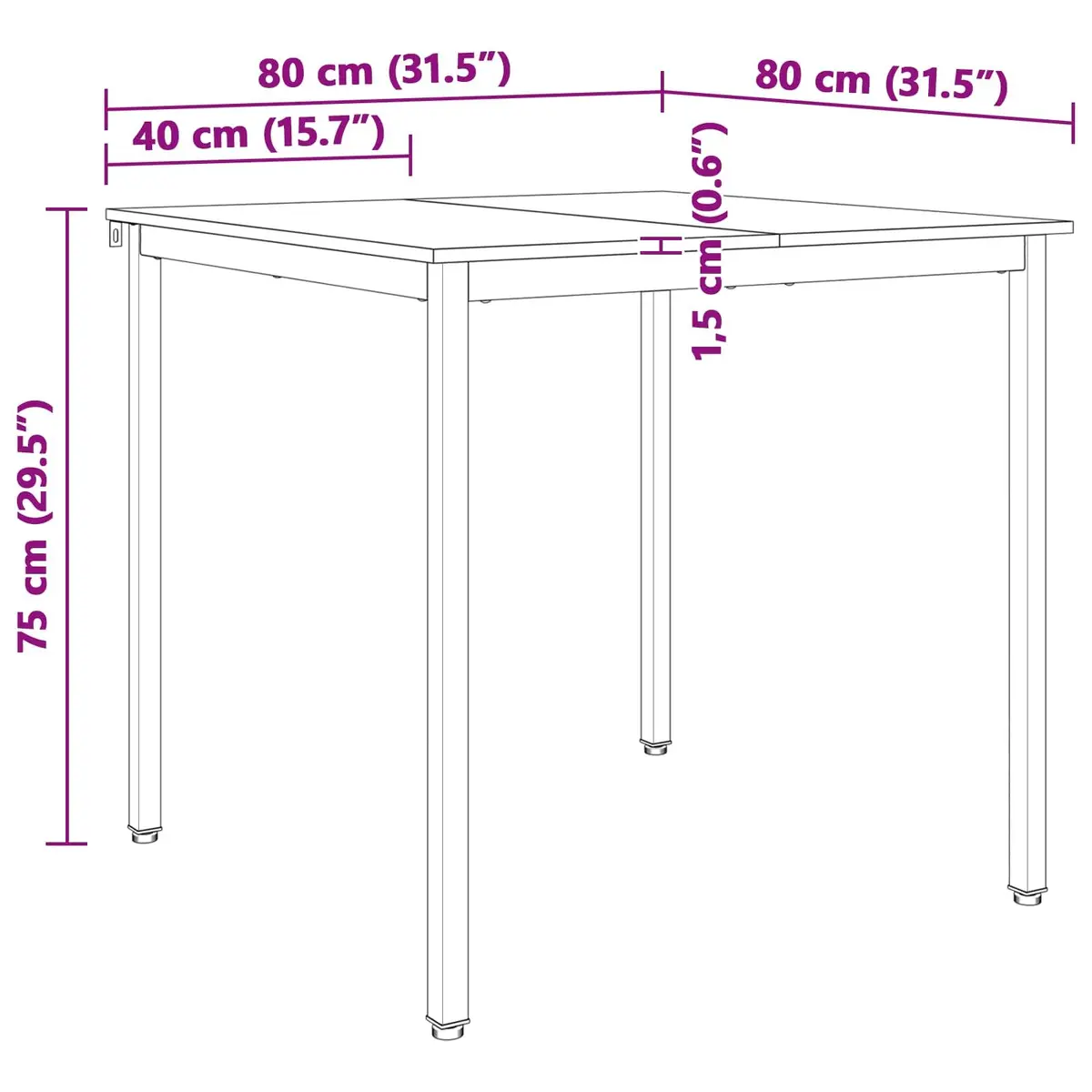 Dining Table Square 80x80x75cm Natural Wood Kitchen Furniture Modern Design