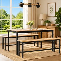 Solid Pine Wood Dining Table 140x80x75cm with Metal Legs
