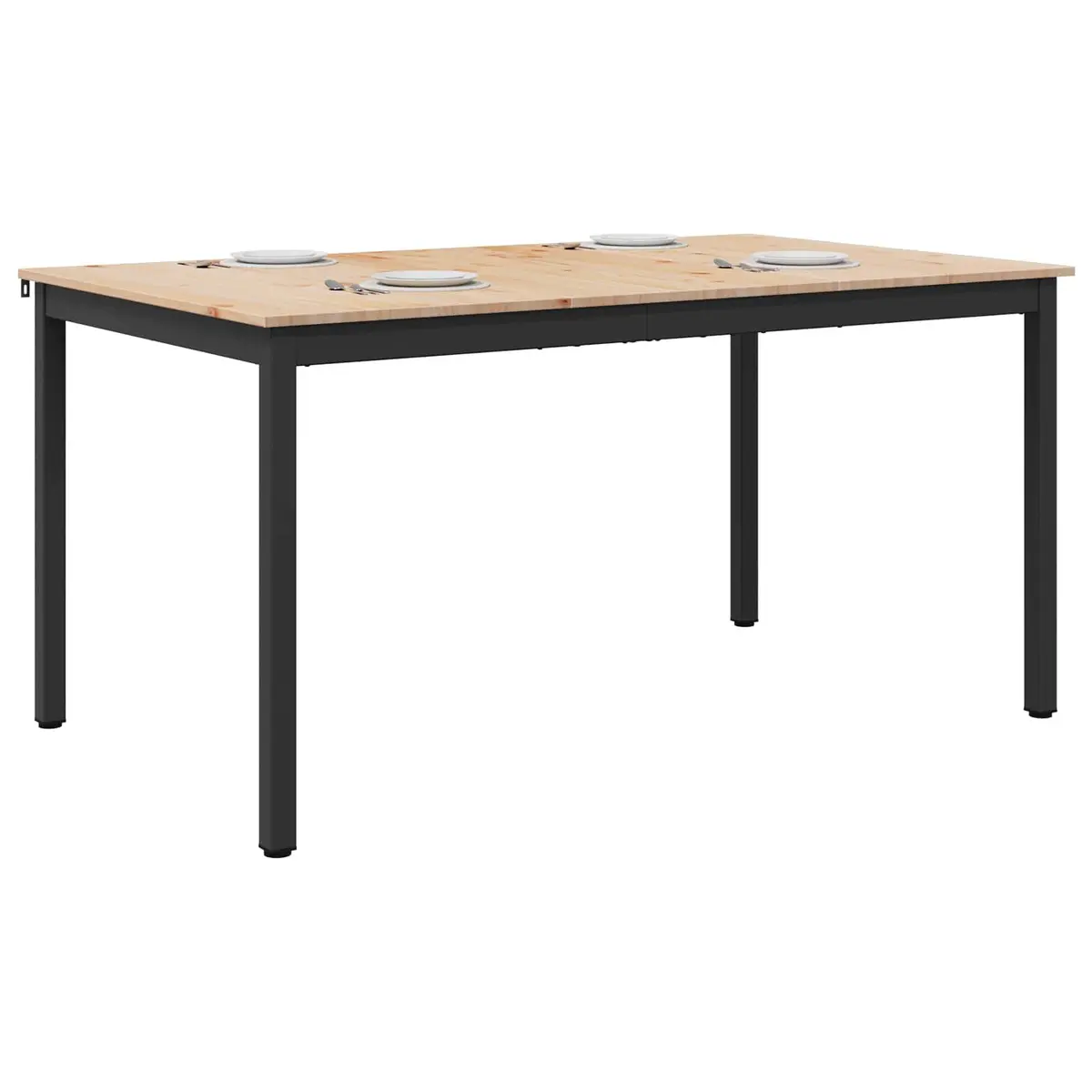 Solid Pine Wood Dining Table 140x80x75cm with Metal Legs