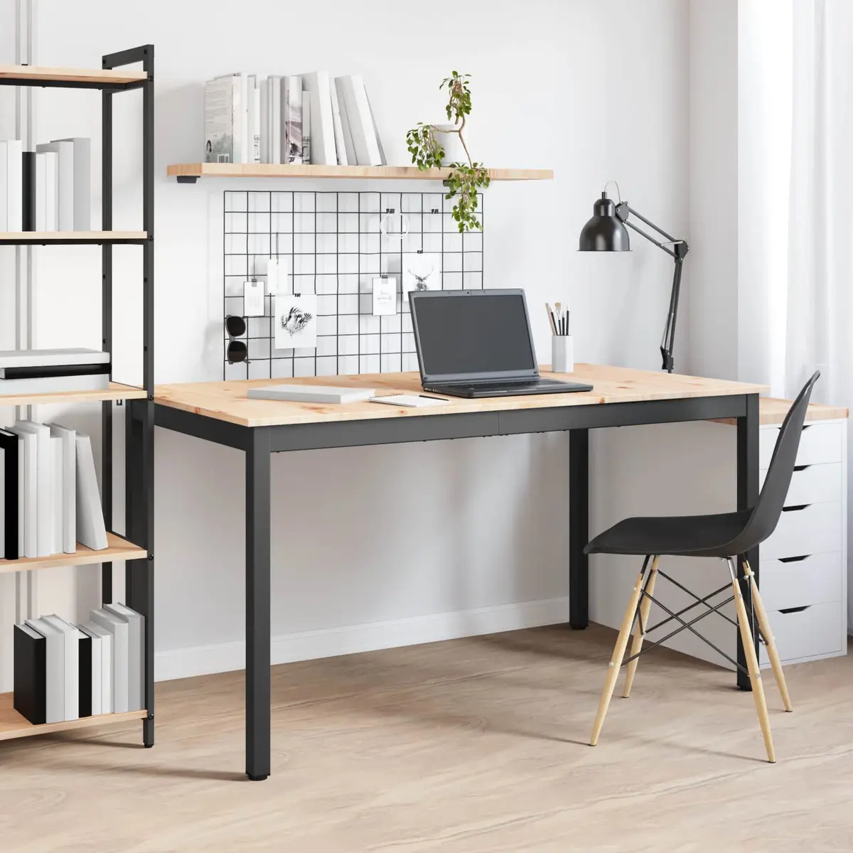 Solid Pine Wood Dining Table 140x80x75cm with Metal Legs