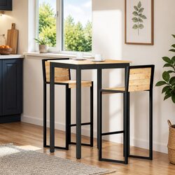 Stylish Bar Table with Solid Pine Top and Metal Legs