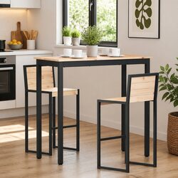Bar Table Solid Pine Wood Surface Metal Legs Kitchen Dining Room Furniture 110cm