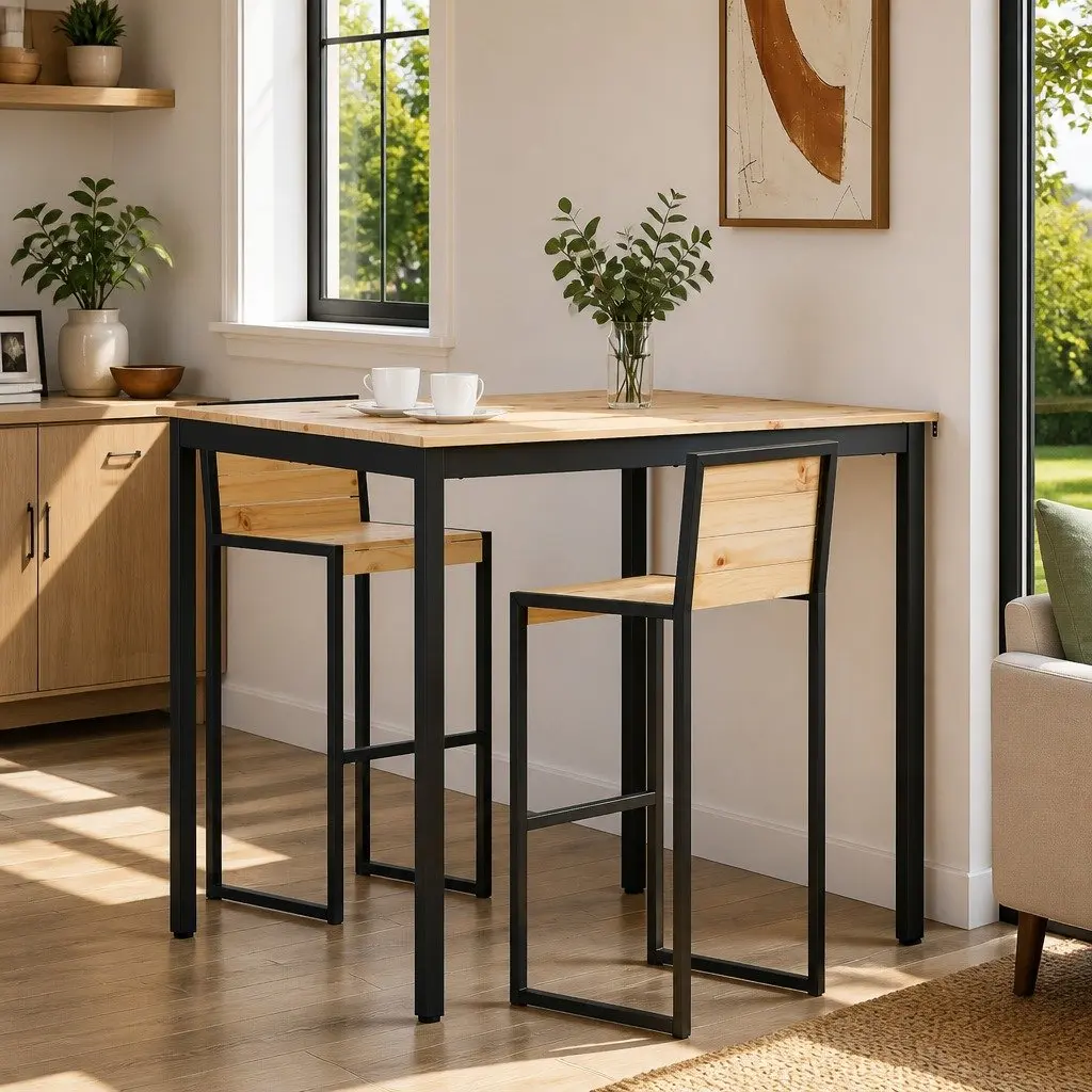 Solid Pine Bar Table with Durable Metal Legs 110cm