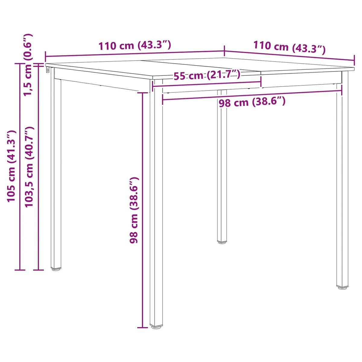 Solid Pine Bar Table with Durable Metal Legs 110cm