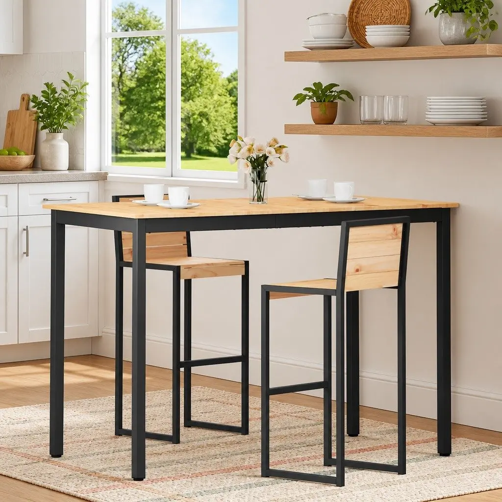 Solid Pine Wood Bar Table with Metal Legs 150x80x105cm