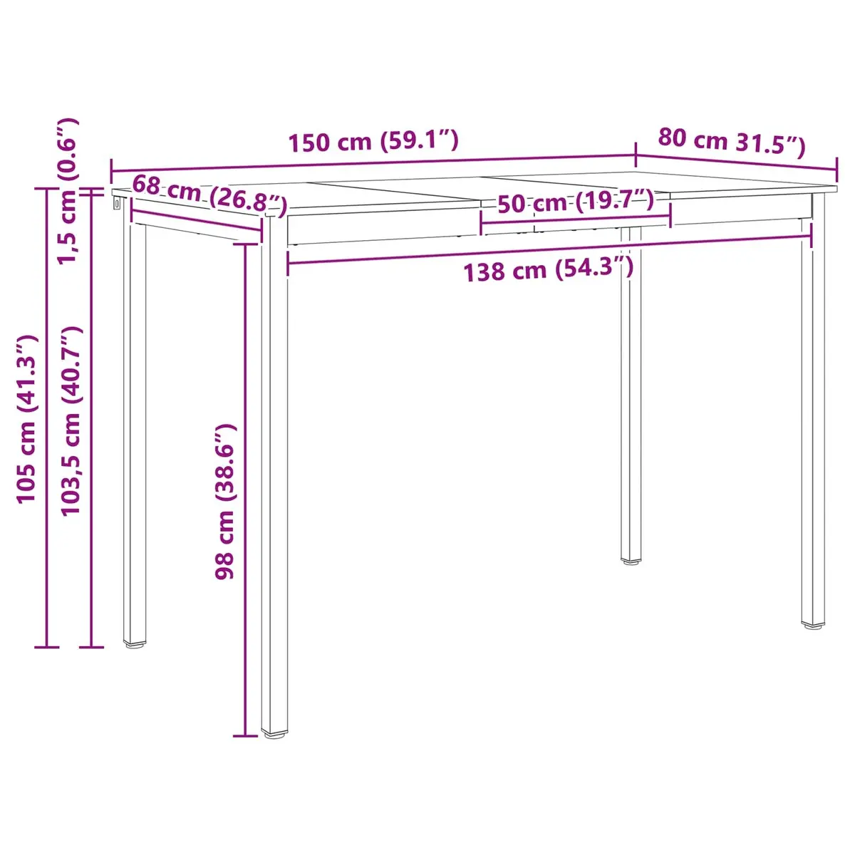 Solid Pine Wood Bar Table with Metal Legs 150x80x105cm