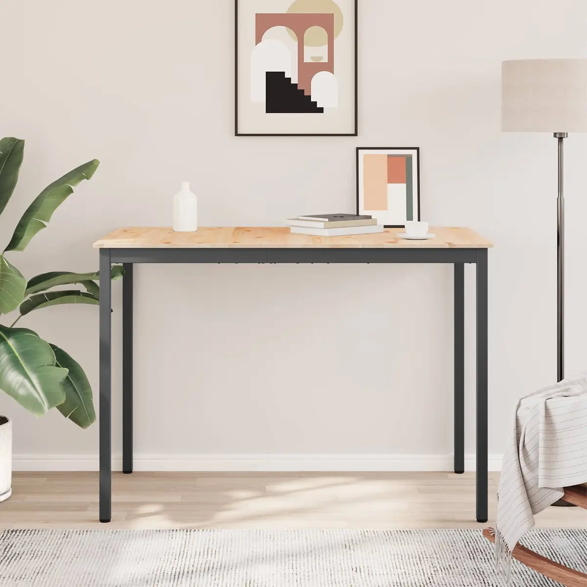 Solid Pine Wood Bar Table with Metal Legs 150x80x105cm