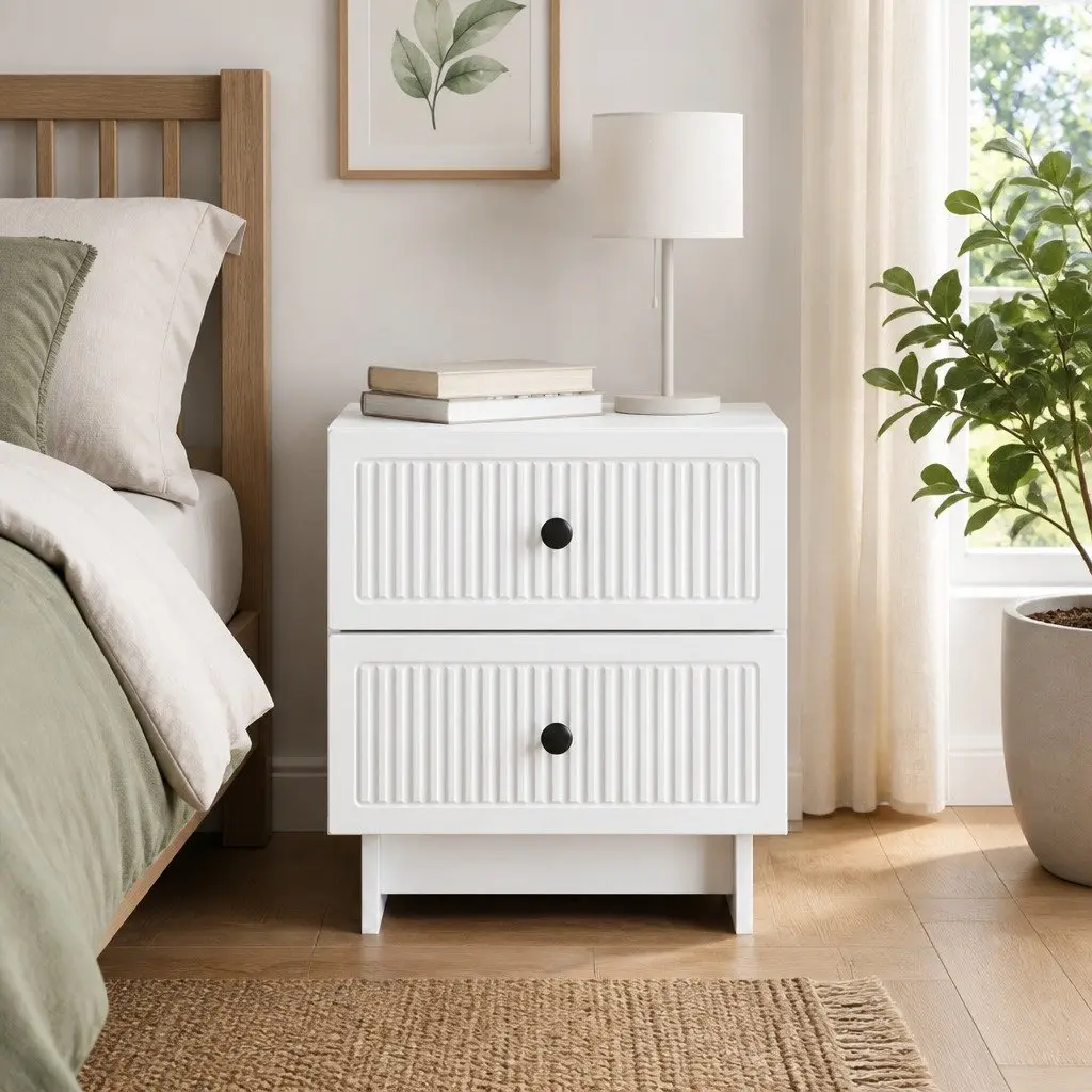 White Bedside Cabinet with Vintage Touch